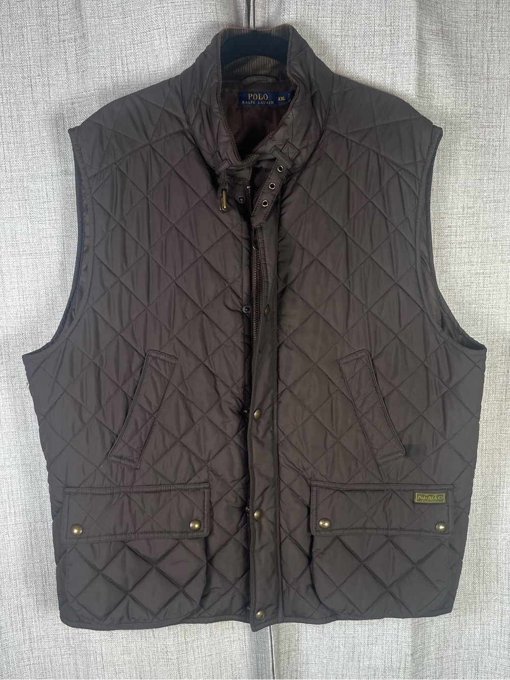 POLO RALPH LAUREN Diamond Quilted Vest Corduroy Collar Sz XXL Brown Preppy EUC
